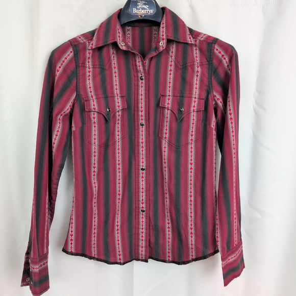 Ladies' Card Suit Stripe Snap Button Western Shirt - Picture 2 of 8